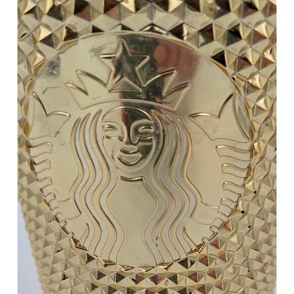 Studded Gold Colored Starbucks 16 oz Tumbler with Lid NO STRAW - Picture 2 of 12